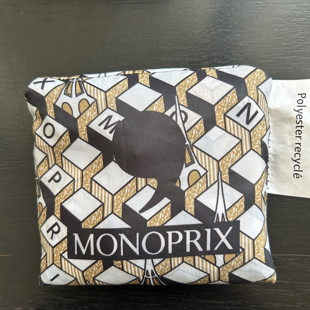MONOPRIX French Shopper Tour de Eiffel Black and Gold Tote Bag.